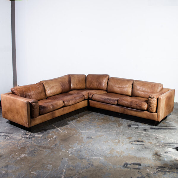Mid Century Danish Modern Sofa Sectional  in Cognac Buffalo Leather Couch De Sede Tan