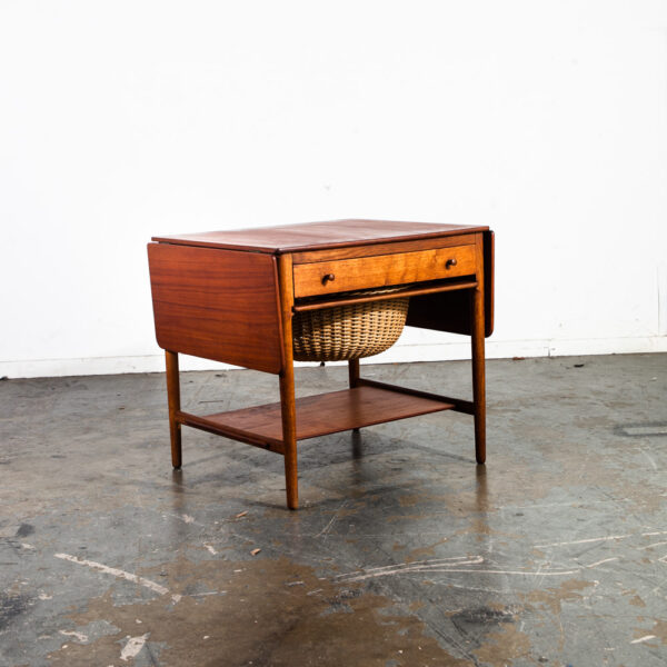 Mid Century Danish Modern Sewing Table Side Hans Wegner Adreas Tuck AT-33 Teak Oak Solid Wood Denmark Drop Leaf