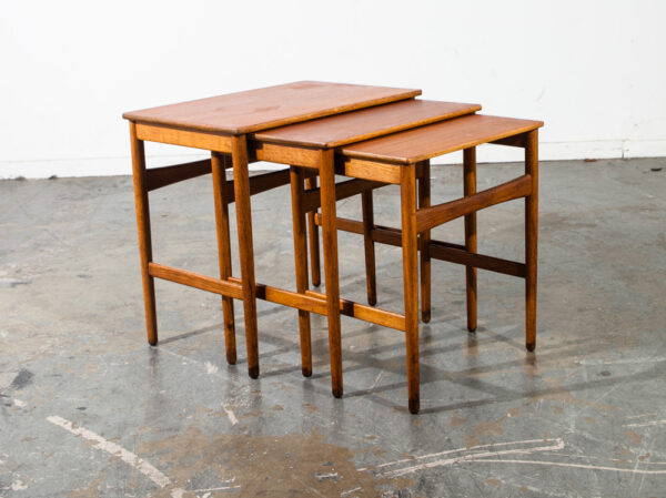 Mid Century Danish Modern Nesting Tables Hans Wegner Andreas Tuck Teak Oak Wood 3 Set Denmark Mobler Vintage - Image 2