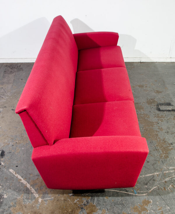 Mid Century Danish Modern Sofa Couch Hans Wegner Solid Oak Red Wool Fabric Getema 3 Seater GE Mcm Denmark - Image 4