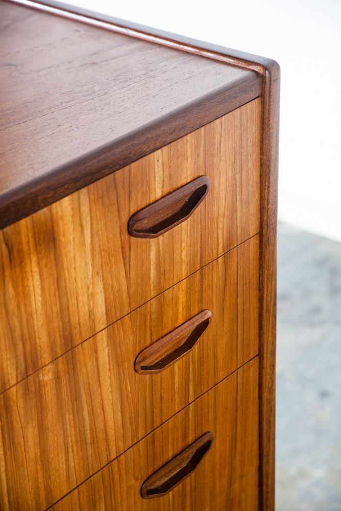 Mid Century Danish Modern Highboy Dresser 6 Drawer Solid Teak Oak Vintage Wood Compact Small Handles - Image 10