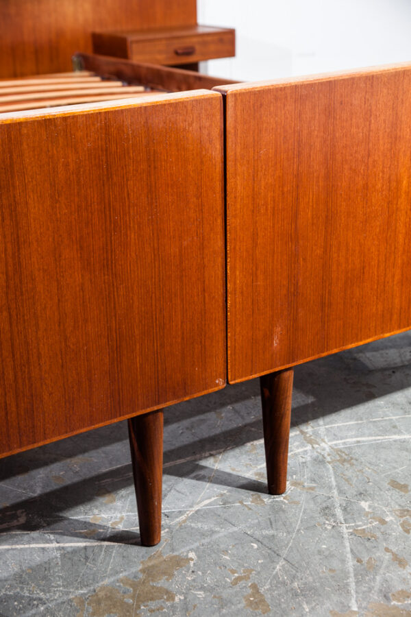 Mid Century Danish Modern Bed Frame Headboard Teak Floating Nightstands Tables Vintage Floating Denmark Wood Pair Set - Image 7