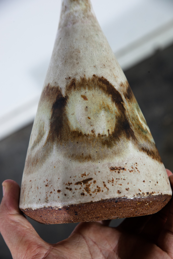 Mid Century Modern Weed Pot Ceramic Bird Signed Studio Pottery Vintage White Mcm Vase Brown - Image 3