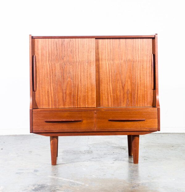 Mid Century Danish Modern Hutch Credenza Compact Teak Drawers Small Denmark Mcm Vintage Bar Storage - Image 2