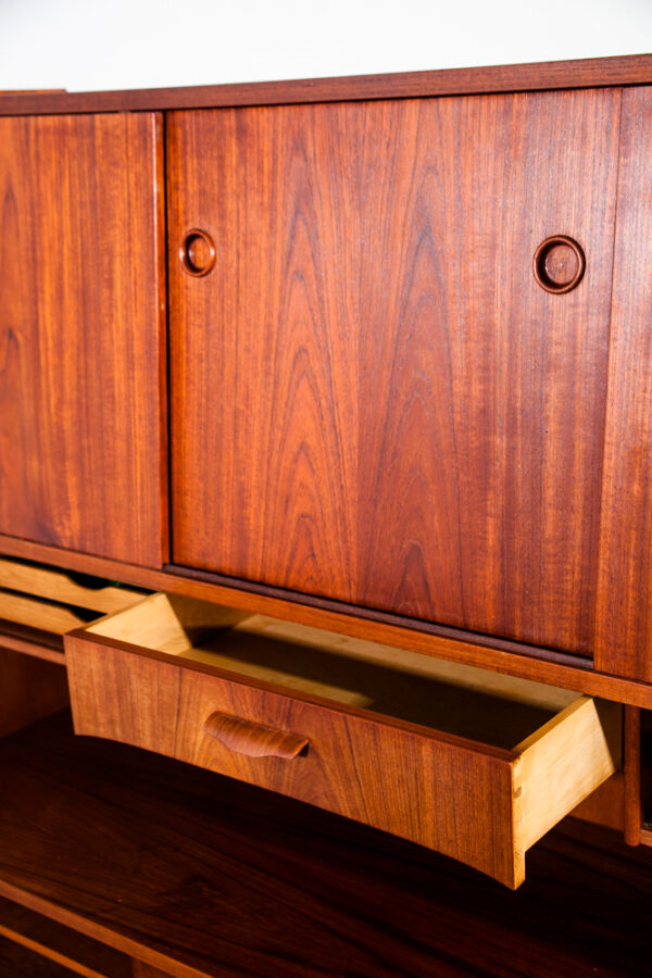 Mid Century Danish Modern Credenza Highboard Teak Oak Johannes Sorth Nexo Mobler Tambour Drawers Sliding Vintage - Image 7