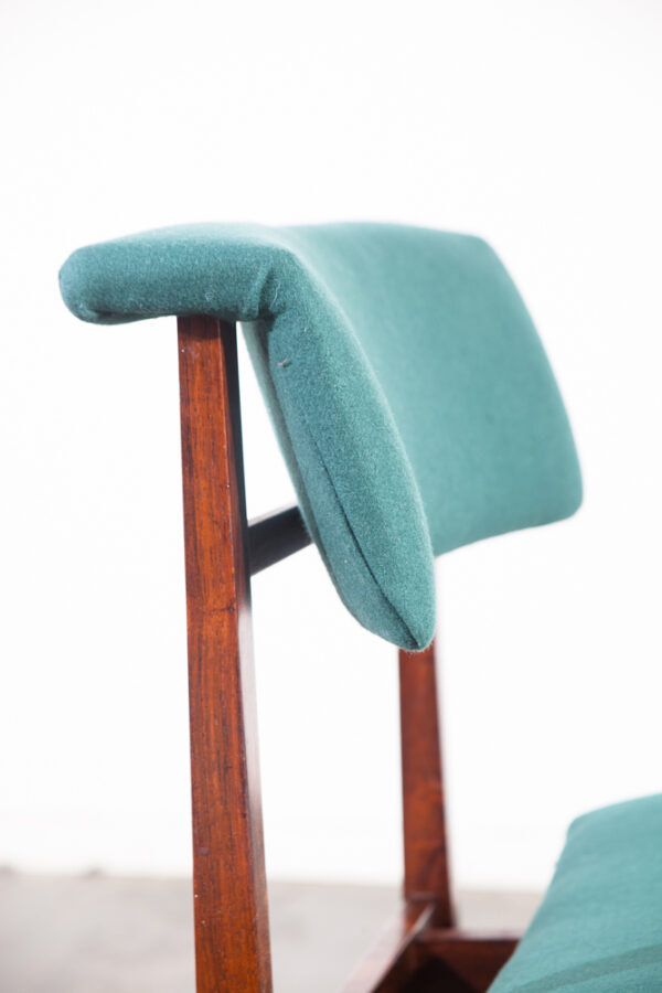 Mid Century Danish Modern Dining Chairs Set 4 Dutch Brazilian Rosewood Wood Floating Seats Green Vintage Re-upholstered - Image 6