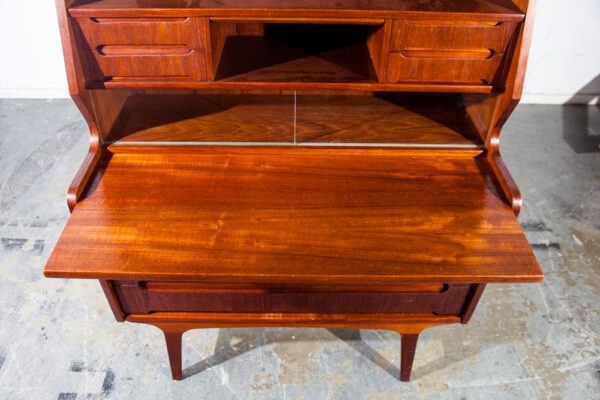 Mid Century Danish Modern Secretary Desk Teak Pull Out Drawers Office Vintage Bureau Denmark Glass Sliding Doors - Image 10