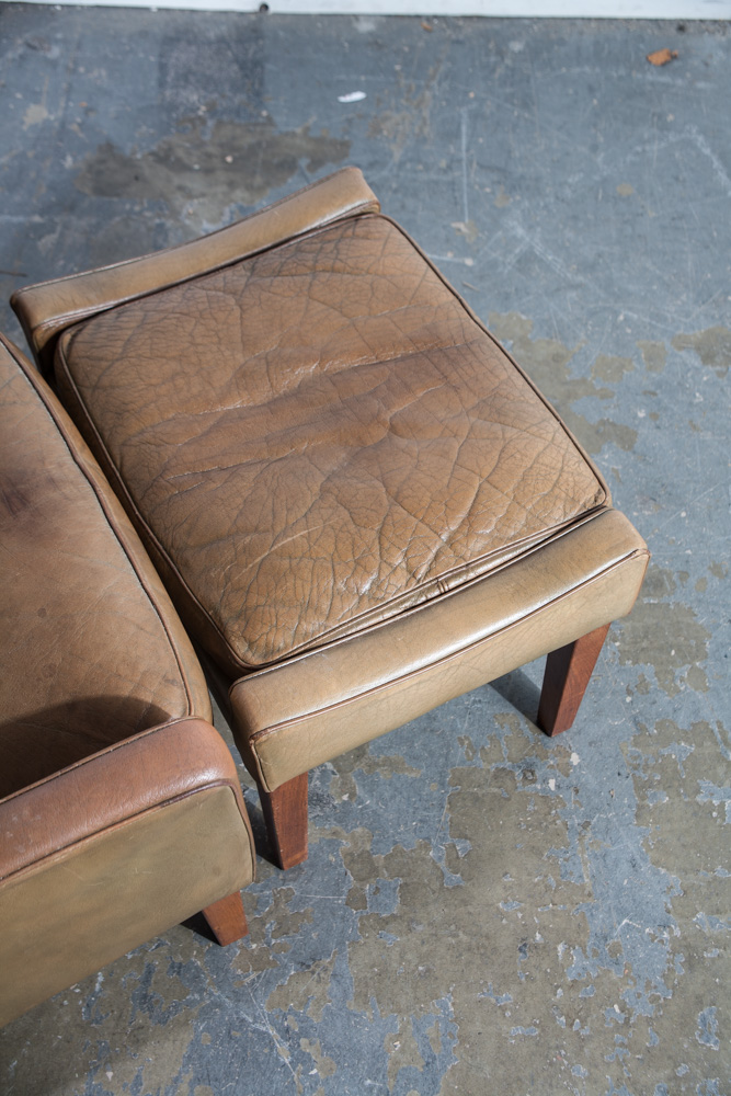 Mid Century Danish Modern Lounge Chair Leather Ottoman Borge Mogensen Wingback Vintage Foot Stool Arm chair - Image 9