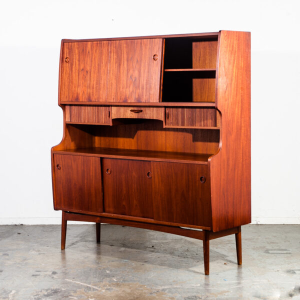 Mid Century Danish Modern Credenza Highboard Teak Oak Johannes Sorth Nexo Mobler Tambour Drawers Sliding Vintage - Image 2
