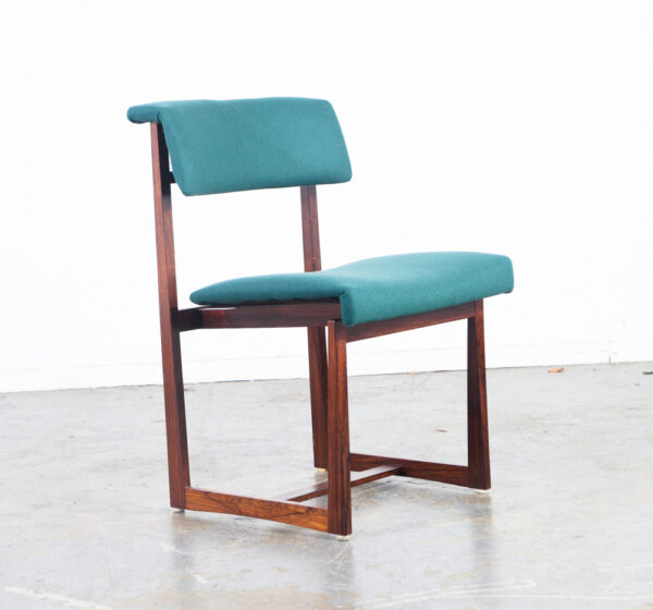 Mid Century Danish Modern Dining Chairs Set 4 Dutch Brazilian Rosewood Wood Floating Seats Green Vintage Re-upholstered - Image 12