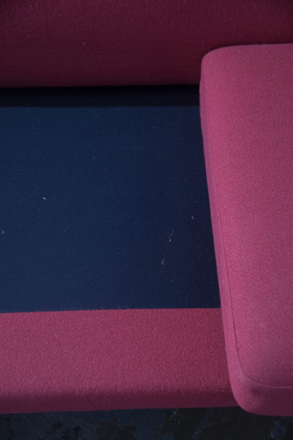 Mid Century Danish Modern Sofa Couch Hans Wegner Solid Oak Red Wool Fabric Getema 3 Seater GE Mcm Denmark - Image 10