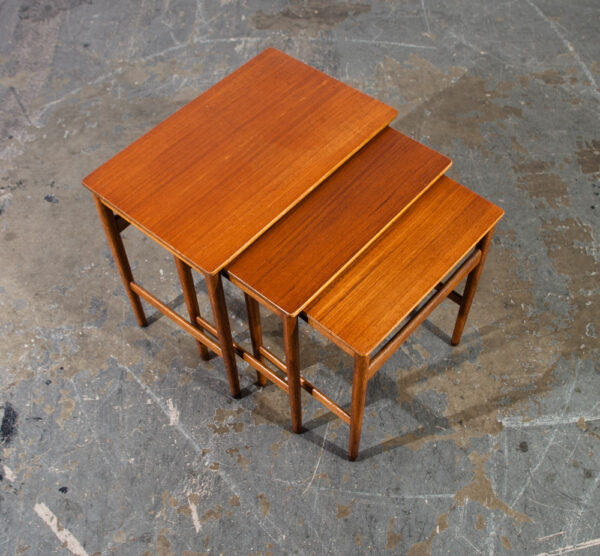 Mid Century Danish Modern Nesting Tables Hans Wegner Andreas Tuck Teak Oak Wood 3 Set Denmark Mobler Vintage - Image 3