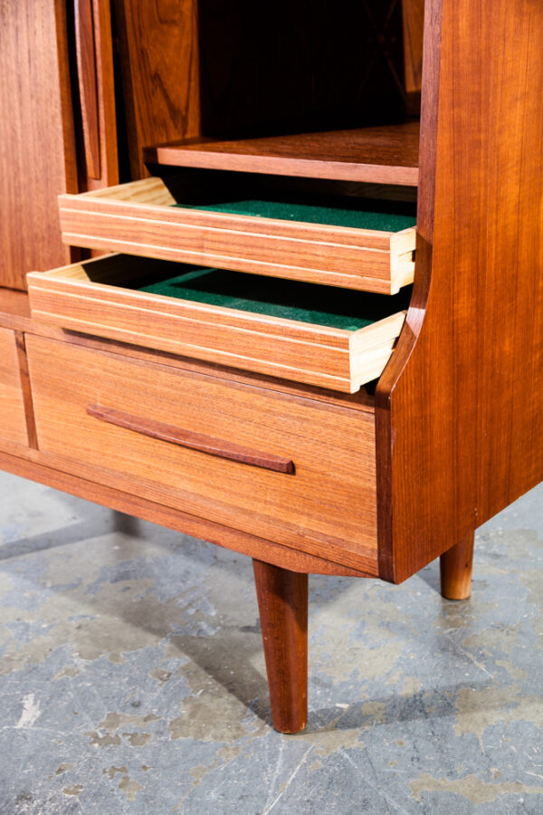 Mid Century Danish Modern Hutch Credenza Compact Teak Drawers Small Denmark Mcm Vintage Bar Storage - Image 7