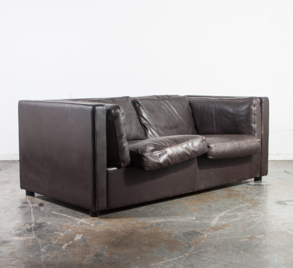 Mid Century Danish Modern Settee Sofa Set Pair Leather Niel Eilersen Black Dark Brown Denmark De Sede Vintage Two Matching Couch - Image 4