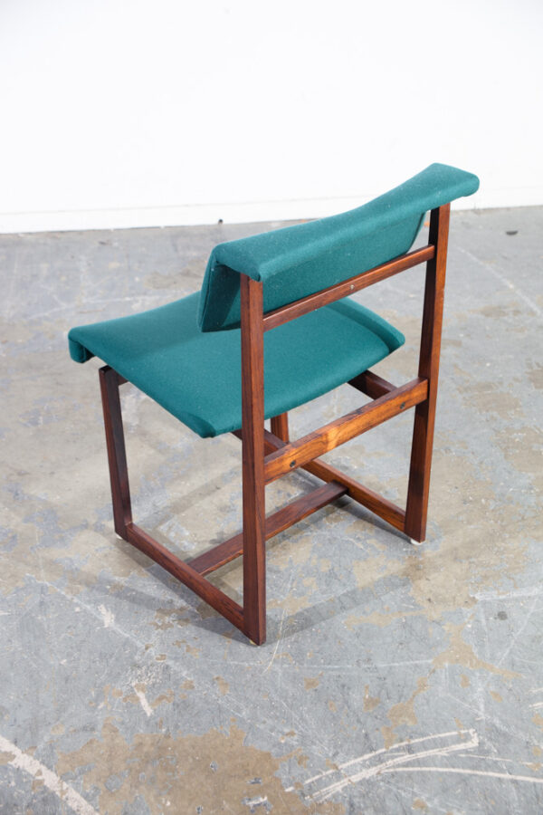 Mid Century Danish Modern Dining Chairs Set 4 Dutch Brazilian Rosewood Wood Floating Seats Green Vintage Re-upholstered - Image 8