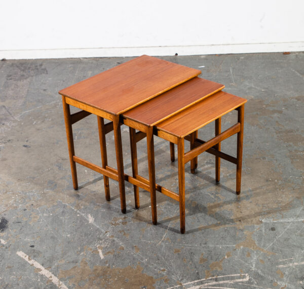 Mid Century Danish Modern Nesting Tables Hans Wegner Andreas Tuck Teak Oak Wood 3 Set Denmark Mobler Vintage
