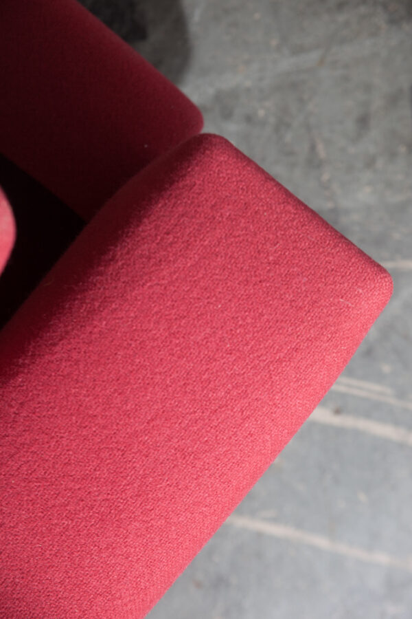 Mid Century Danish Modern Sofa Couch Hans Wegner Solid Oak Red Wool Fabric Getema 3 Seater GE Mcm Denmark - Image 9