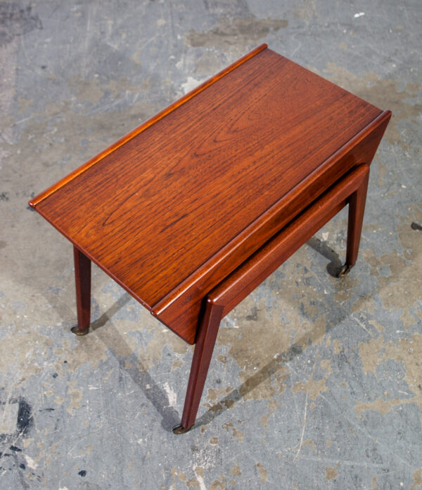 Mid Century Danish Modern Sewing Cabinet Rolling Cart Side Table Denmark Vintage Sliding Door Storage End Side - Image 4