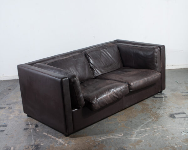 Mid Century Danish Modern Settee Sofa Set Pair Leather Niel Eilersen Black Dark Brown Denmark De Sede Vintage Two Matching Couch - Image 2