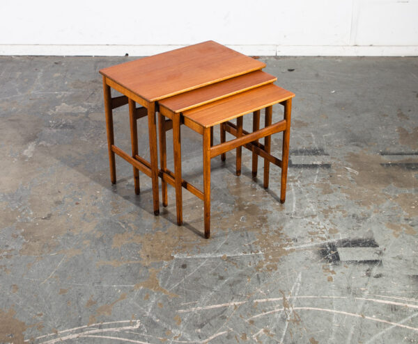 Mid Century Danish Modern Nesting Tables Hans Wegner Andreas Tuck Teak Oak Wood 3 Set Denmark Mobler Vintage - Image 7