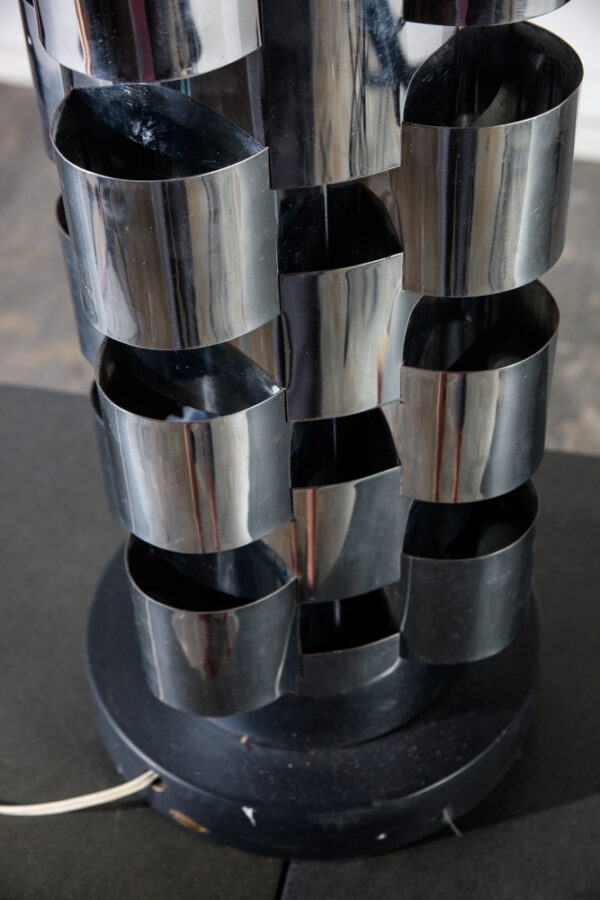 Mid Century Modern Table Lamp Skyscraper Curtis Jere Light Lighting Chrome Metal Round Black Silver Vintage - Image 6