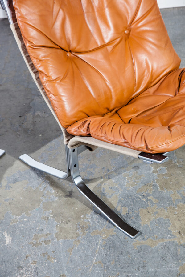 Mid Century Danish Modern Lounge Chairs Ingmar Relling Westnofa Leather Metal Vintage Sling Easy Tan Caramel - Image 10