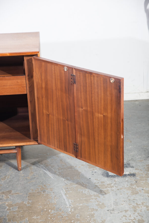 Mid Century Modern Credenza Sideboard Drexel Parallel Tambour Door Barney Flagg Walnut Restored Record Cabinet Storage Tambour Door - Image 11