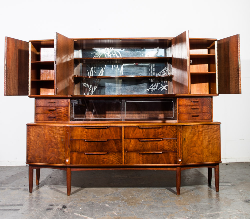 Mid Century Danish Modern Credenza 2 Tier Figured Teak Sideboard Large Monumental Double Denmark Custom Unique Design - Image 3