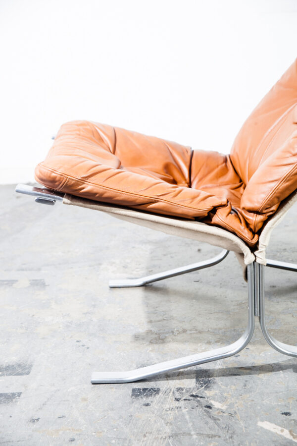 Mid Century Danish Modern Lounge Chairs Ingmar Relling Westnofa Leather Metal Vintage Sling Easy Tan Caramel - Image 11