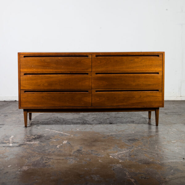 Mid Century Modern Dresser Wide American Martinsville Walnut Drexel Lane Vintage Denmark 6 Drawer Danish - Image 2