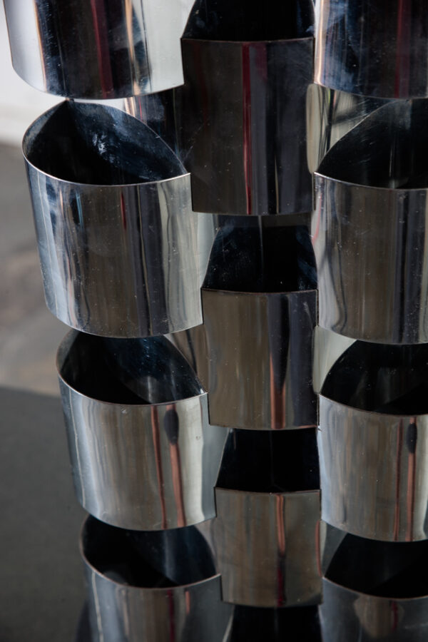 Mid Century Modern Table Lamp Skyscraper Curtis Jere Light Lighting Chrome Metal Round Black Silver Vintage - Image 5
