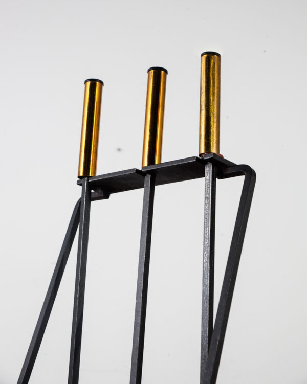 Mid Century Modern Fireplace Tool Set Gene Tepper Modernist Cast Iron Brass Mcm Pilgrim Black Gold - Image 7