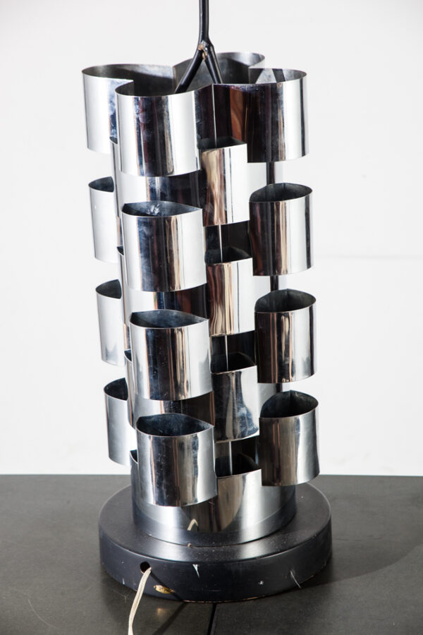 Mid Century Modern Table Lamp Skyscraper Curtis Jere Light Lighting Chrome Metal Round Black Silver Vintage - Image 7