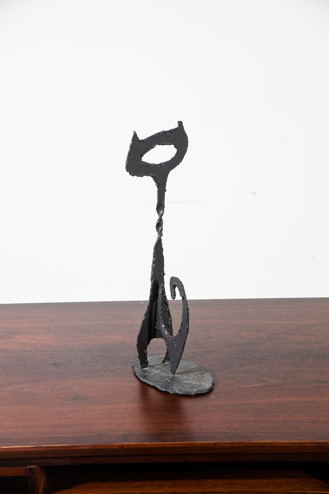 Mid Century Modern Cast Metal Sculpture Cat Iron Vintage California Design - Image 3