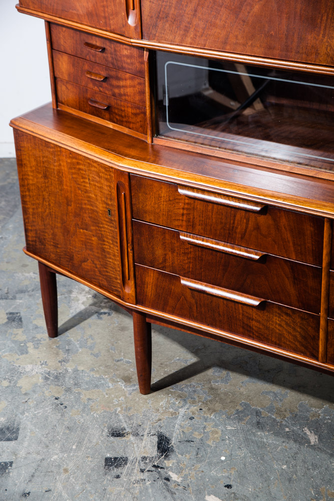 Mid Century Danish Modern Credenza 2 Tier Figured Teak Sideboard Large Monumental Double Denmark Custom Unique Design - Image 6