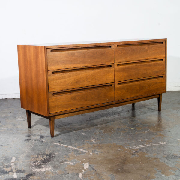 Mid Century Modern Dresser Wide American Martinsville Walnut Drexel Lane Vintage Denmark 6 Drawer Danish - Image 9