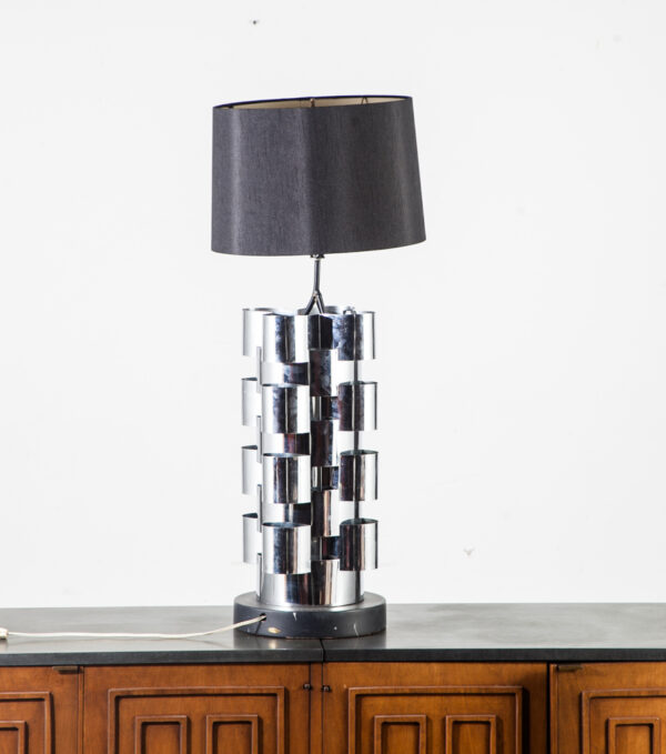 Mid Century Modern Table Lamp Skyscraper Curtis Jere Light Lighting Chrome Metal Round Black Silver Vintage - Image 3