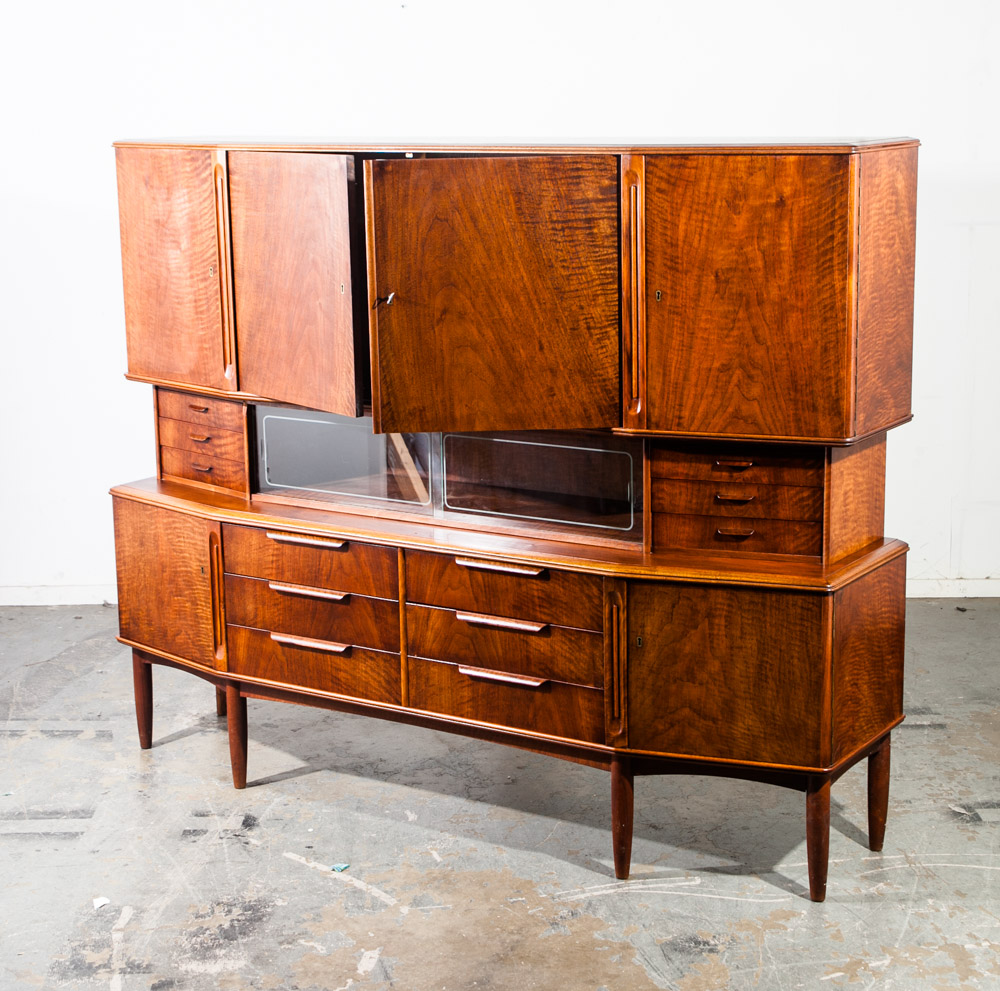 Mid Century Danish Modern Credenza 2 Tier Figured Teak Sideboard Large Monumental Double Denmark Custom Unique Design - Image 2