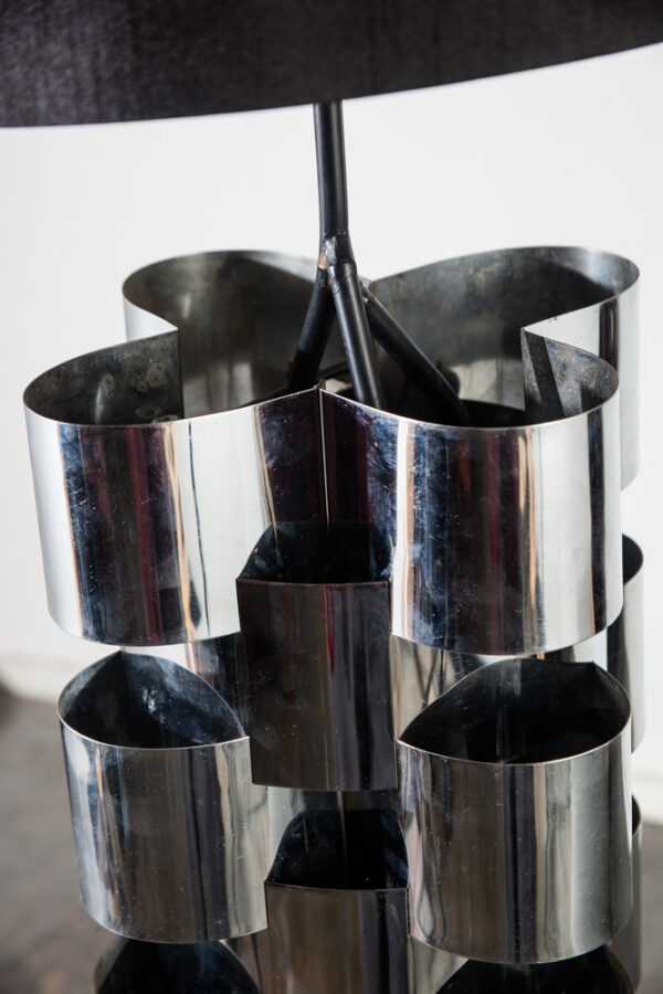 Mid Century Modern Table Lamp Skyscraper Curtis Jere Light Lighting Chrome Metal Round Black Silver Vintage - Image 11