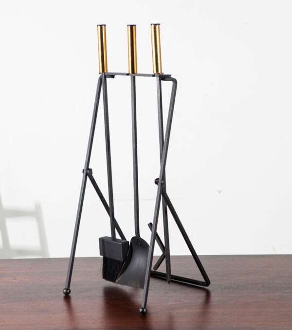 Mid Century Modern Fireplace Tool Set Gene Tepper Modernist Cast Iron Brass Mcm Pilgrim Black Gold - Image 2