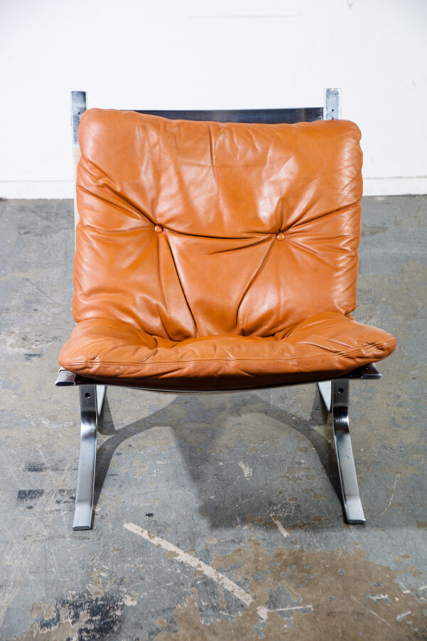 Mid Century Danish Modern Lounge Chairs Ingmar Relling Westnofa Leather Metal Vintage Sling Easy Tan Caramel - Image 6