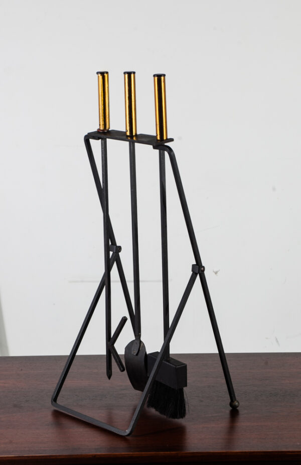 Mid Century Modern Fireplace Tool Set Gene Tepper Modernist Cast Iron Brass Mcm Pilgrim Black Gold