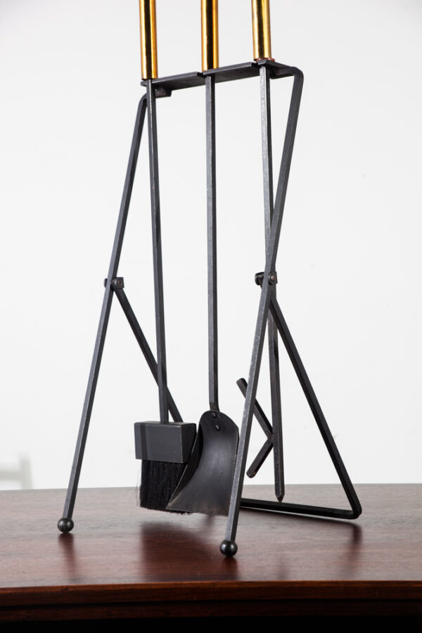 Mid Century Modern Fireplace Tool Set Gene Tepper Modernist Cast Iron Brass Mcm Pilgrim Black Gold - Image 5