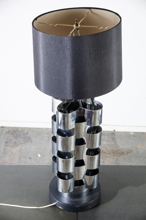 Mid Century Modern Table Lamp Skyscraper Curtis Jere Light Lighting Chrome Metal Round Black Silver Vintage - Image 2