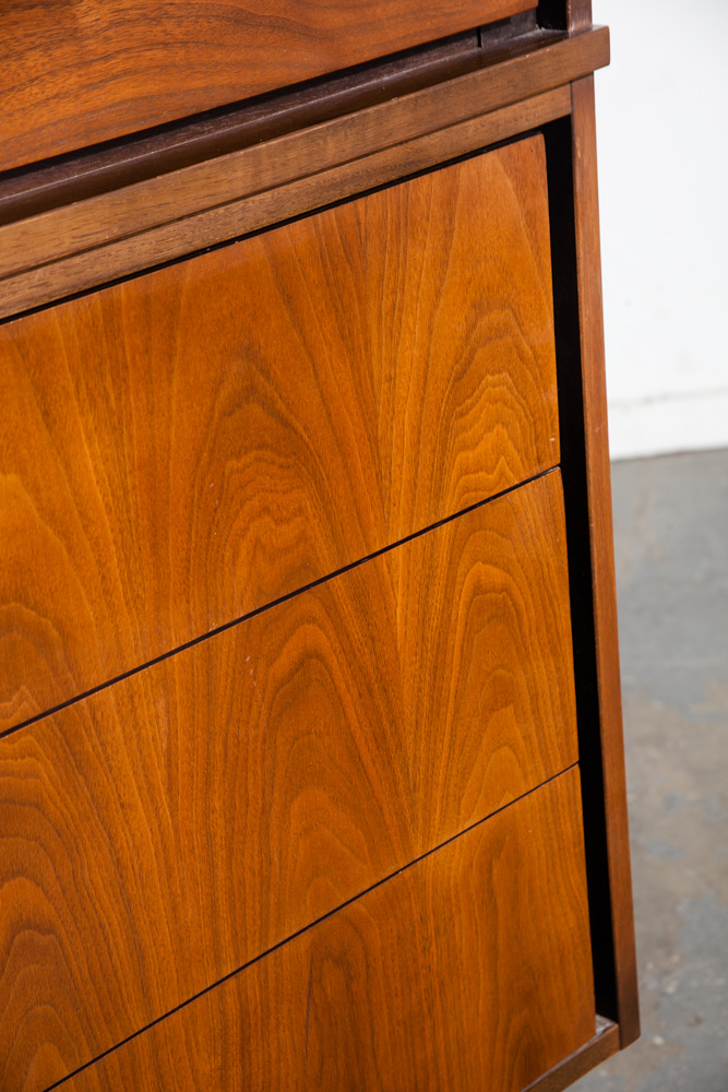 Mid Century Modern Highboy Dresser Walnut LA Period furniture 5 Drawer Chest Mcm Vintage Minimalist Design - Image 3