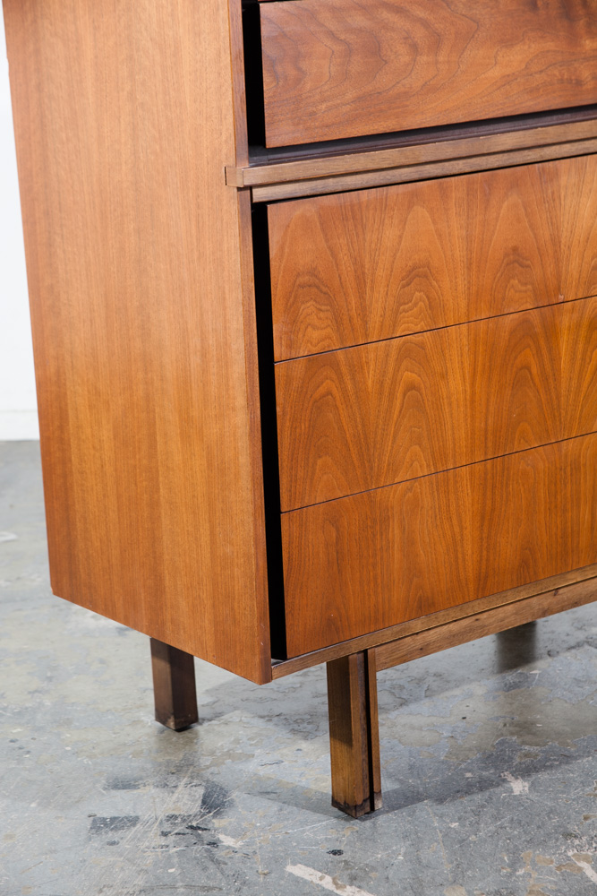 Mid Century Modern Highboy Dresser Walnut LA Period furniture 5 Drawer Chest Mcm Vintage Minimalist Design - Image 6