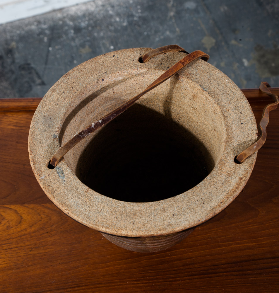 Mid Century Modern Studio Pottery Planter Hanging Fire Glaze David Cressey Robert Maxwell Leather Mcm - Image 6