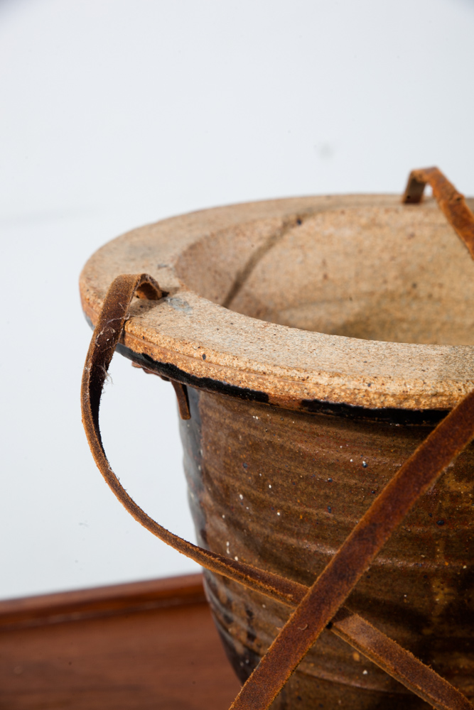 Mid Century Modern Studio Pottery Planter Hanging Fire Glaze David Cressey Robert Maxwell Leather Mcm - Image 7