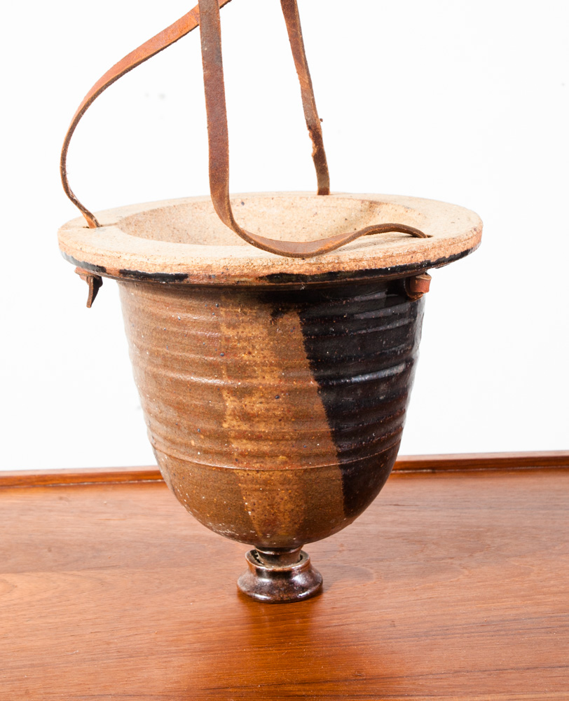 Mid Century Modern Studio Pottery Planter Hanging Fire Glaze David Cressey Robert Maxwell Leather Mcm - Image 10