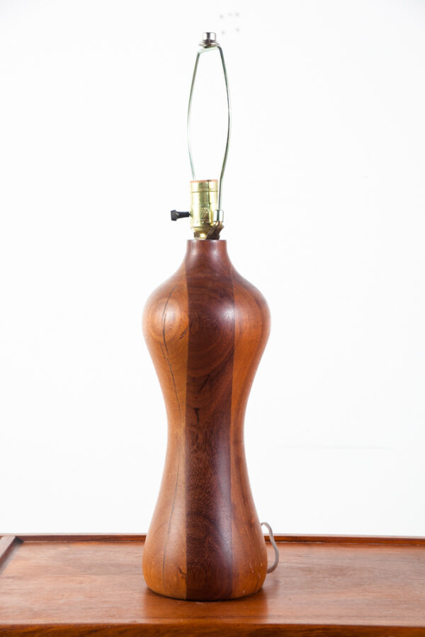 Mid Century Modern Table Lamp Solid Walnut Wood Round Studio Vintage Lighting Light